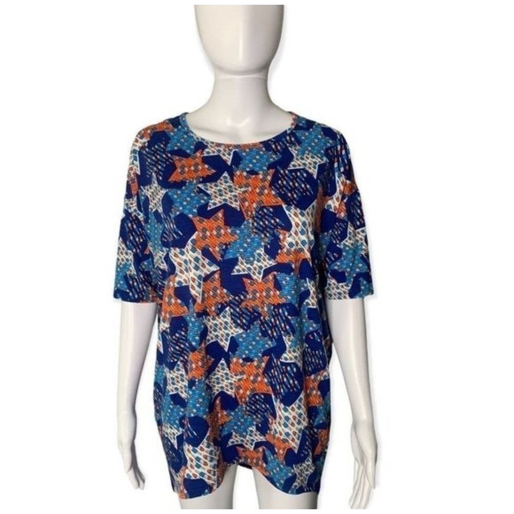 LulaRoe Patriotic Popsicle White & Blue Short Sleeve Tunic Top Womens